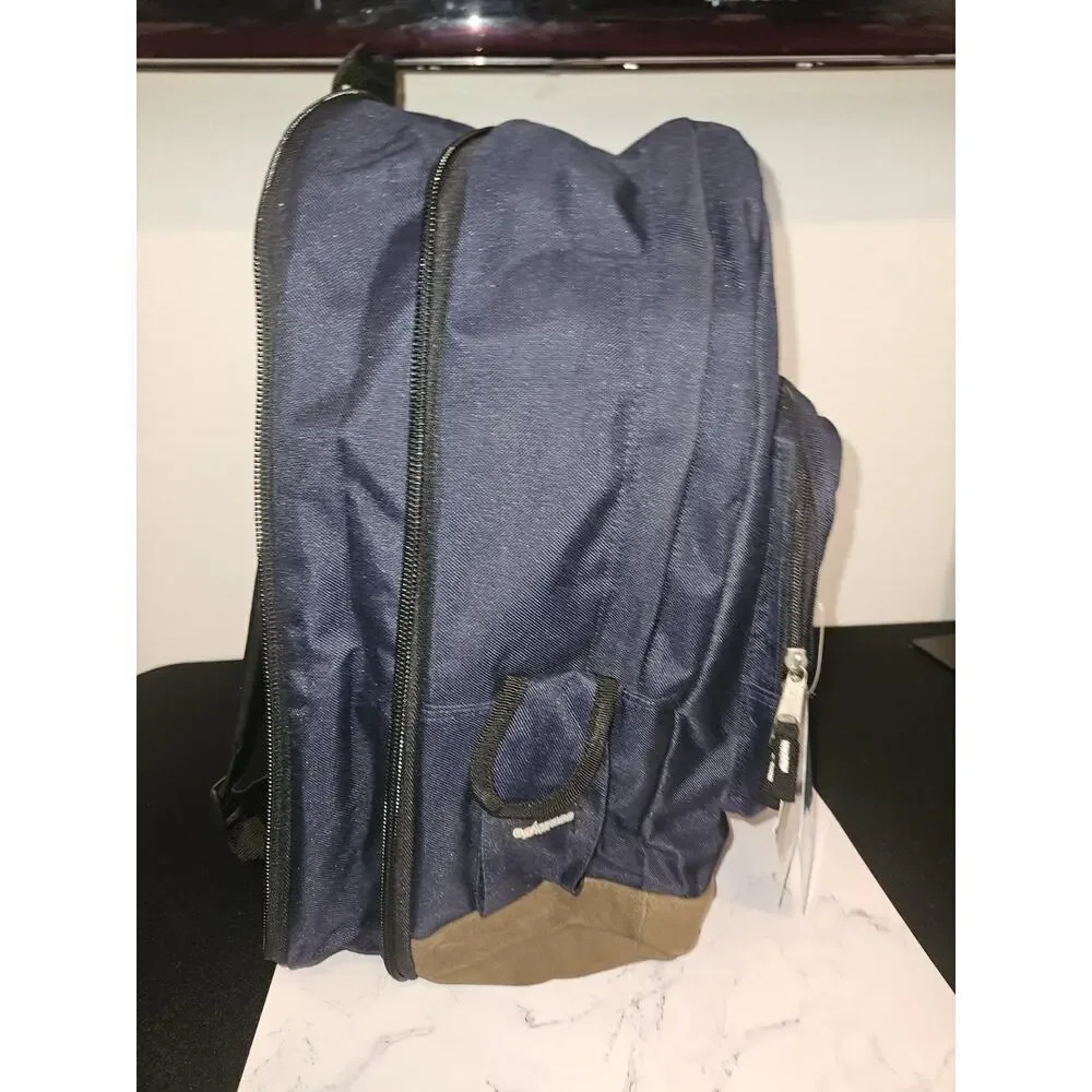 NWT! Compass USA expandable backpack in navy blue and brown 18x12x9